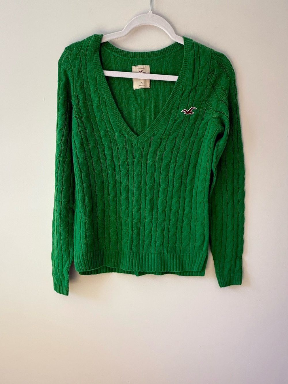 NWT Hollister Y2K Green Cable Knit V-Neck Sweater Size S